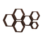 WONFUlity Hexagon Floating Shelves Honeycomb Shelves Wall Mounted Wood Farmhouse Storage Wall Shelf for Bathroom, Kitchen, Bedroom, Living Room,Driftwood Finish Decor,Dark Brwon