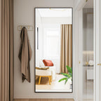 DUMOS Arched Full Length Mirror with Stand 64"x21" Floor Standing Aluminum Frame for Bedroom Body Hanging Leaning Modern Simple Home Decor Shatter-proorf Nano Glass Wall Living Room Cloakroom Black