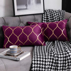 DEZENE 12x20 Inch Gold Velvet Throw Pillow Covers: 2 Pack Rectangular Decorative Pillow Cases for Bedroom Sofa Couch Living Room, Black