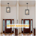 Black Gold Chandelier for Dining Room, Modern Farmhouse 3 Light Entryway Pendant Light Fixture Adjustable Geometric Industrial Rustic Foyer Light for Living Room Kitchen Island Hallway Bedroom