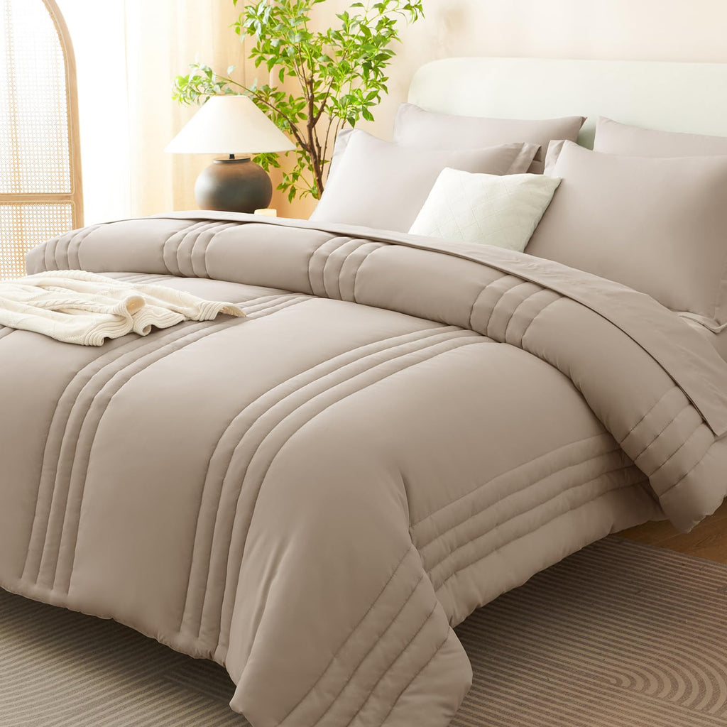 CozyLux Queen Size Comforter Sets - 7 Piece Bed in a Bag Olive Green Comforter Set with Sheets Luxury Bed Set All Seasons, Soft Bedding Set with Down Alternative Comforter, Sheets, Pillowcases & Shams