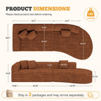 126" Curved Modular Sectional Sofa, Modern Boneless Couches for Living Room,No Assembly Required Cloud Couch,Brown Corduroy Fabric,1 PCS