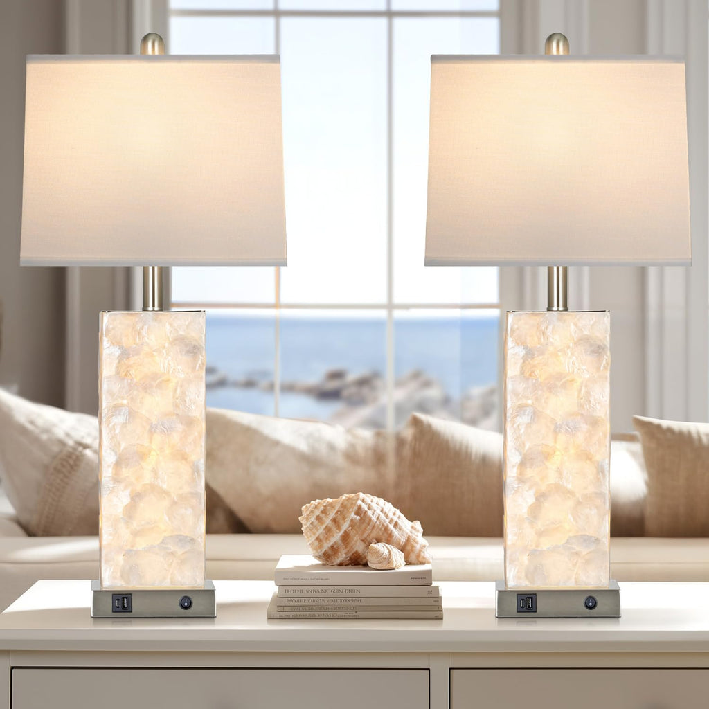 29" Gold Modern Table Lamps Set of 2, 3-Way Dimmable Touch Lamps for Nightstand with USB A+C & Outlets,Brass Lamps for Living Room, Bedroom, Nightstand, Entryway(2 Bulbs Included)