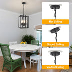 Black Gold Chandelier for Dining Room, Modern Farmhouse 3 Light Entryway Pendant Light Fixture Adjustable Geometric Industrial Rustic Foyer Light for Living Room Kitchen Island Hallway Bedroom