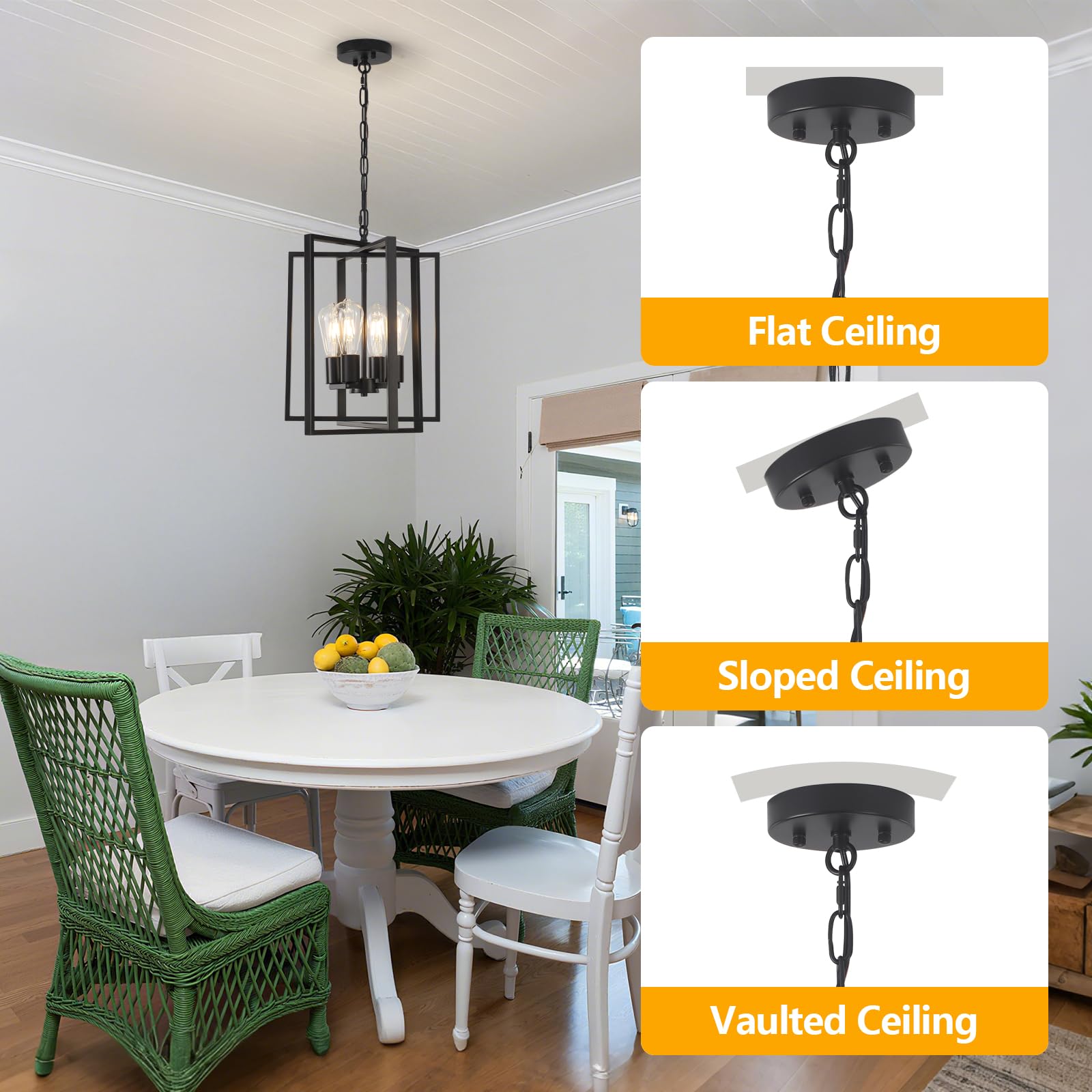 Black Gold Chandelier for Dining Room, Modern Farmhouse 3 Light Entryway Pendant Light Fixture Adjustable Geometric Industrial Rustic Foyer Light for Living Room Kitchen Island Hallway Bedroom
