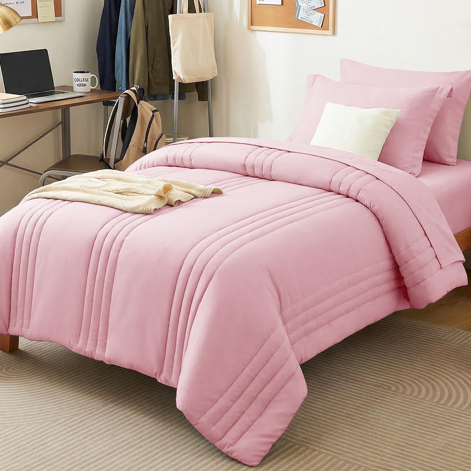 CozyLux Queen Size Comforter Sets - 7 Piece Bed in a Bag Olive Green Comforter Set with Sheets Luxury Bed Set All Seasons, Soft Bedding Set with Down Alternative Comforter, Sheets, Pillowcases & Shams
