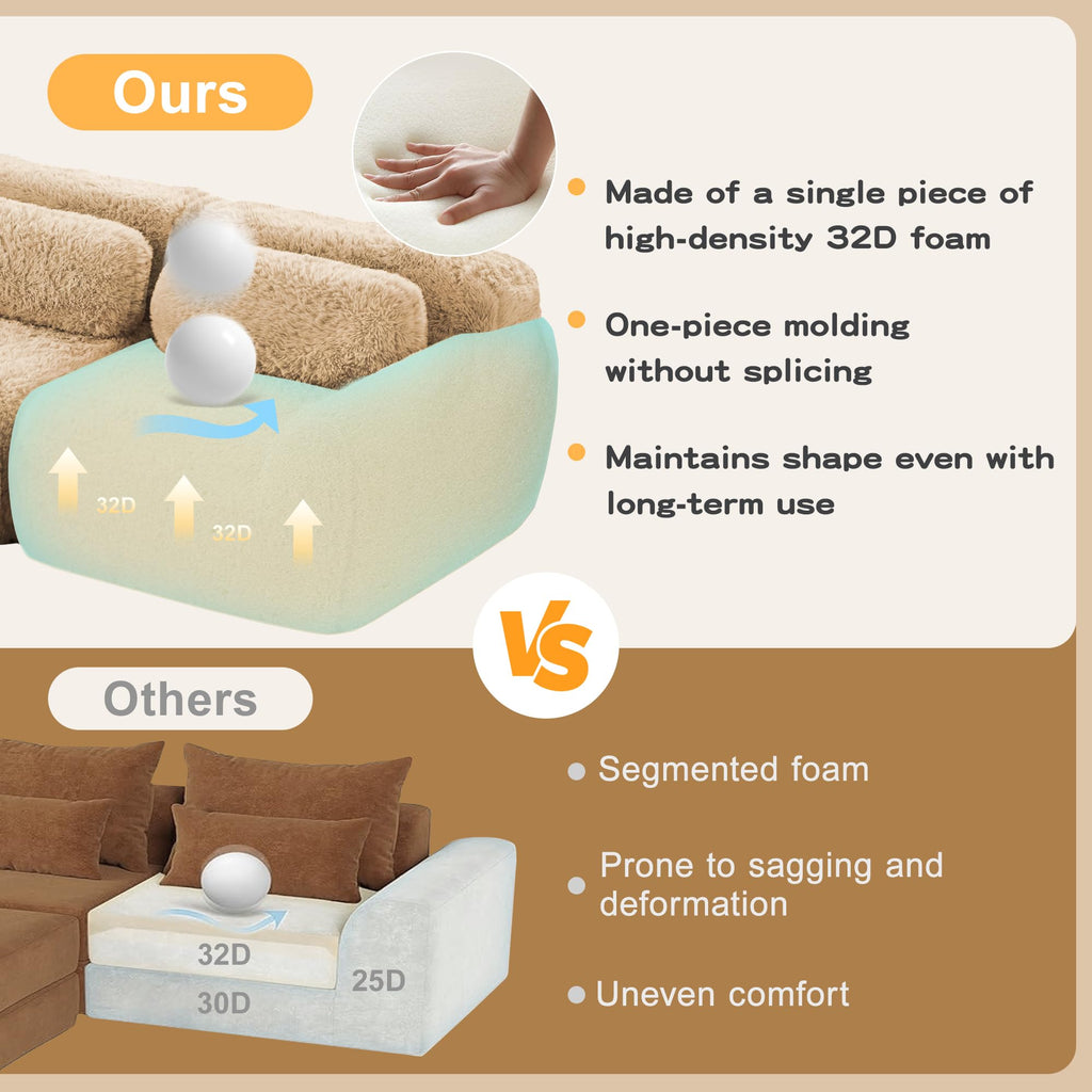 98.4-Inch Oversized Boneless Cloud Couches Deep Seat Foam Sofa Couch with 2 Round Toss Pillows, Luxury Corduroy Upholstered 3 Seat Tufted Loveseat, Cloud Sofa in a Box