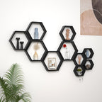 WONFUlity Hexagon Floating Shelves Honeycomb Shelves Wall Mounted Wood Farmhouse Storage Wall Shelf for Bathroom, Kitchen, Bedroom, Living Room,Driftwood Finish Decor,Dark Brwon