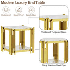 Luxury Gold Square Glass End Table, 19.7" Modern Side Table with Stainless Steel Irregular Leg Clear Tempered Glass Tabletop, Accent Furniture for Living Room, Clear