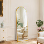 DUMOS Arched Full Length Mirror with Stand 64"x21" Floor Standing Aluminum Frame for Bedroom Body Hanging Leaning Modern Simple Home Decor Shatter-proorf Nano Glass Wall Living Room Cloakroom Black