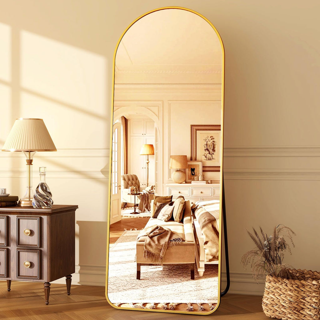 HARRITPURE 64"x21" Arched Full Length Mirror Floor Mirrors with Aluminum Alloy Frame Free-Standing Wall Mounted or Leaning Large Bedroom Dressing Mirror Modern & Contemporary Decor for Home,Black