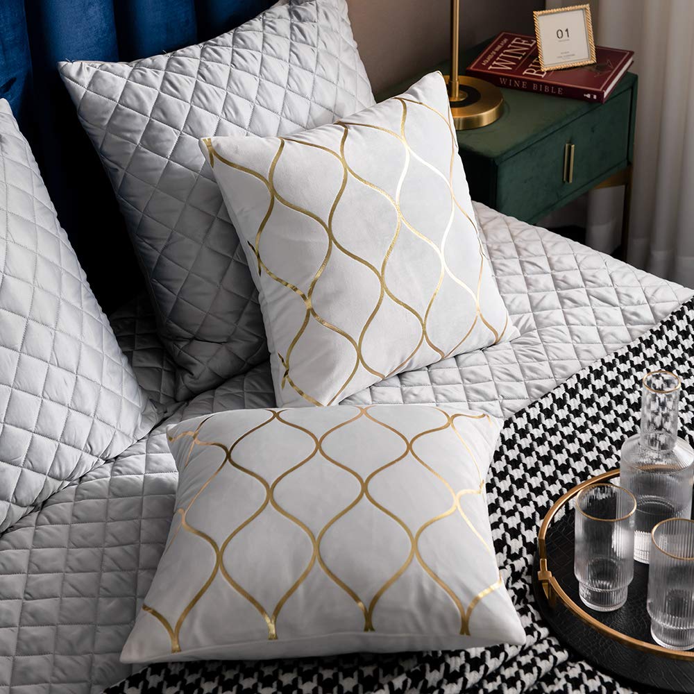 DEZENE 12x20 Inch Gold Velvet Throw Pillow Covers: 2 Pack Rectangular Decorative Pillow Cases for Bedroom Sofa Couch Living Room, Black