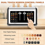 4 Slice Toaster Touch Screen, Stainless Steel Toasters Digital Timer, Dual Control Panel Toasters, 8 Shade Settings 6 Bread Types for Bagel, Cancel, Defrost 1650W
