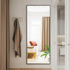 DUMOS Arched Full Length Mirror with Stand 64"x21" Floor Standing Aluminum Frame for Bedroom Body Hanging Leaning Modern Simple Home Decor Shatter-proorf Nano Glass Wall Living Room Cloakroom Black