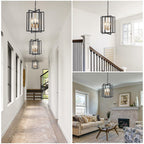 Black Gold Chandelier for Dining Room, Modern Farmhouse 3 Light Entryway Pendant Light Fixture Adjustable Geometric Industrial Rustic Foyer Light for Living Room Kitchen Island Hallway Bedroom