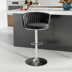 ABET Gold Bar Stool Set of 2, Velvet Swivel Barstools, Height Adjustable Counter Stools with Woven Back, Upholstered Modern Luxury Kitchen Stools with Footrest for Cafe, Pub, Black