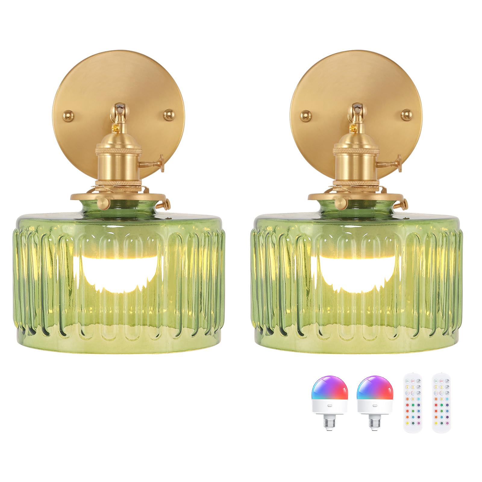 Shenmoyl Vintage Wall Sconce Wall Lamp with Amber Striped Glass Shade Hanging Wall Sconce with 4.9FT Plug in Cord, Modern Wall Lamp Fixtures Decor for Bedside Bedroom Indoor Doorway