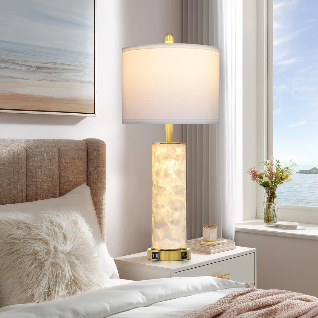 29" Gold Modern Table Lamps Set of 2, 3-Way Dimmable Touch Lamps for Nightstand with USB A+C & Outlets,Brass Lamps for Living Room, Bedroom, Nightstand, Entryway(2 Bulbs Included)