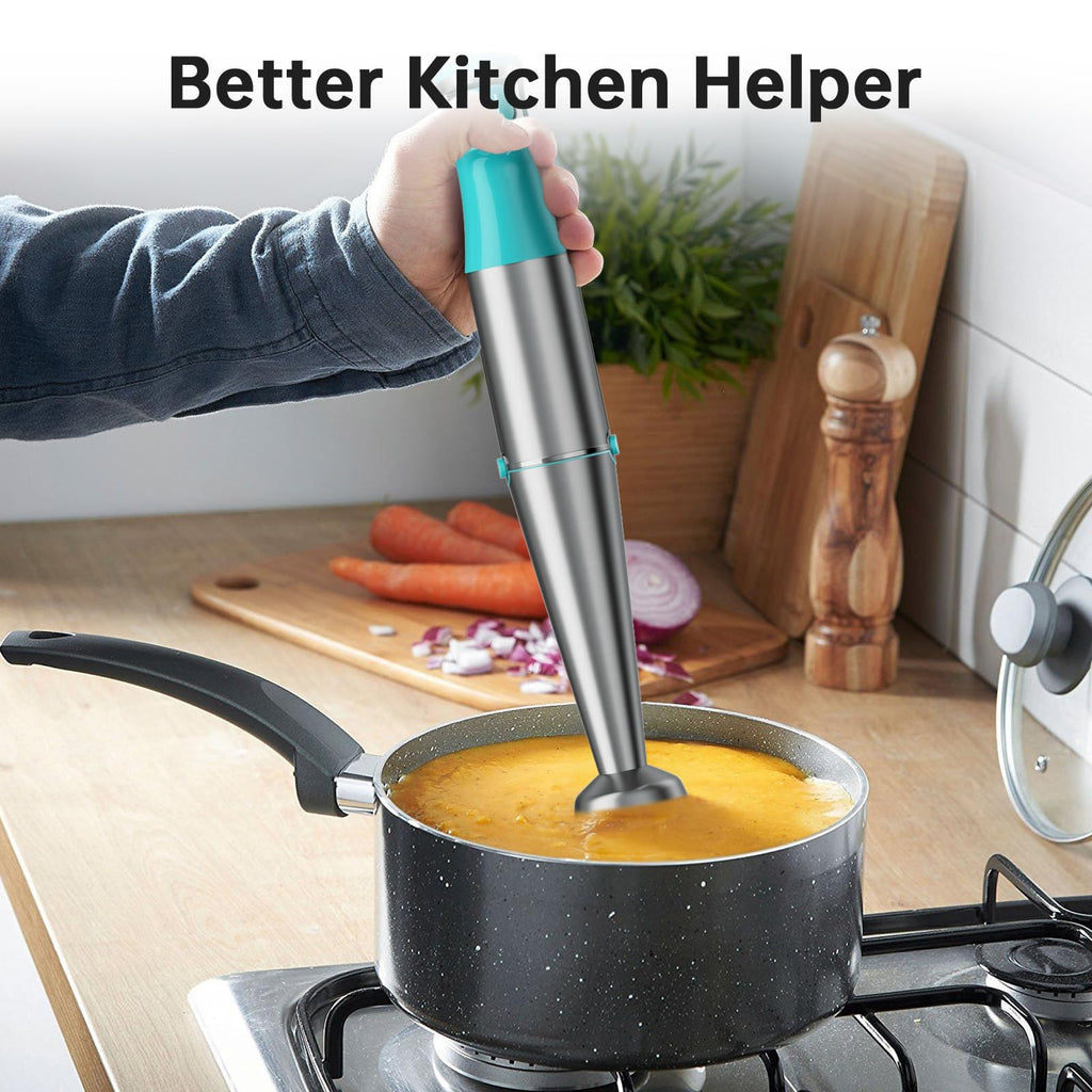 Turelar Immersion Blender Handheld Corded Hand Blenders Set 1100W, Trigger Variable Speed 5 in 1 Stick Emulsifier with Chopper, Whisk and Frother for Soup, Baby Food and Smoothies, Navy Blue