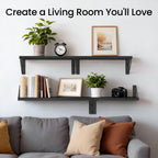 BAYKA Floating Shelves for Bedroom Decor, Wall Shelves for Storage, Wall Mounted Rustic Wood Floating Shelf for Books,Corner Shelf for Bathroom,Kitchen,Living Room(Black and Gold，Set of 4)