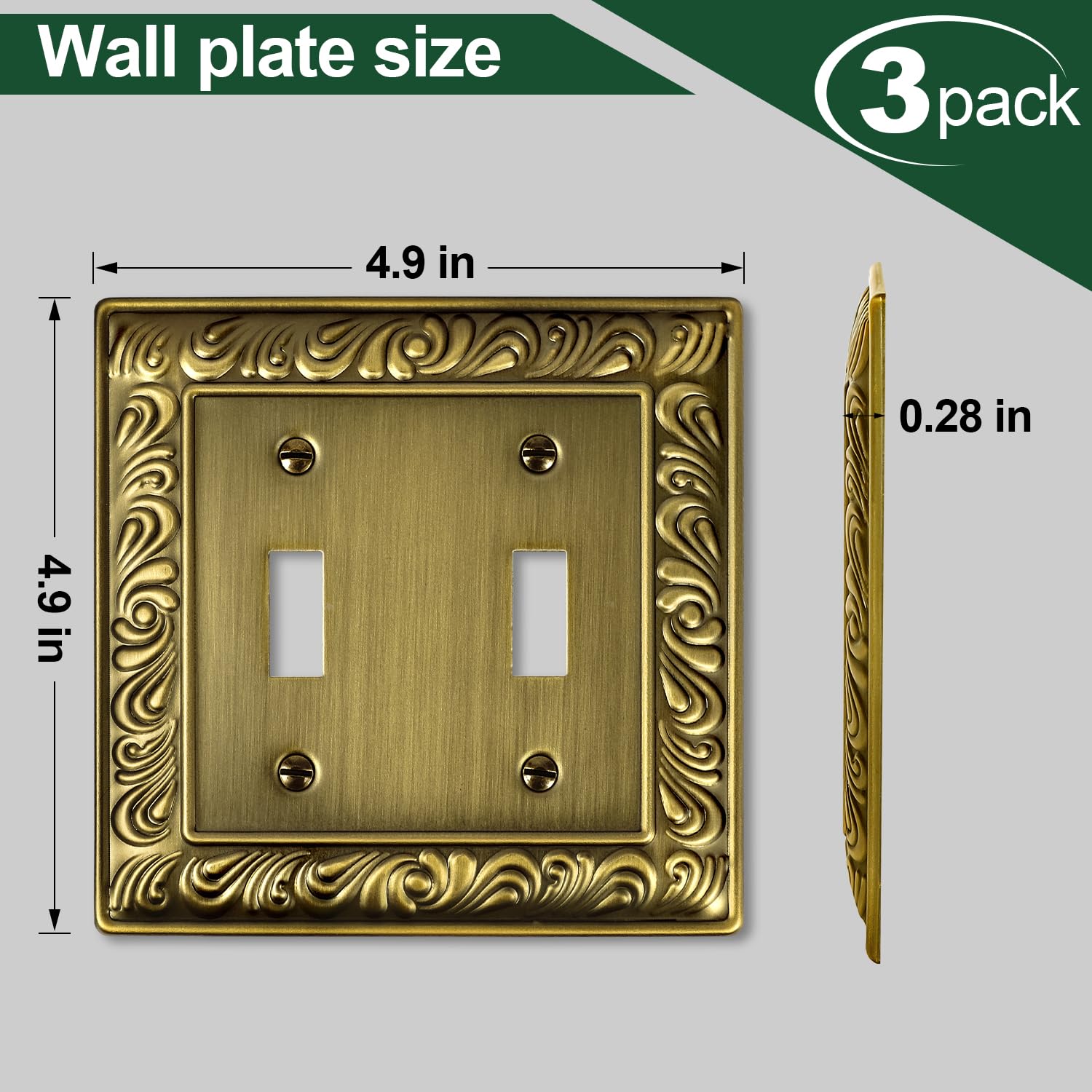 Antique Brass Duplex Outlet Cover Paisley Pattern Decorative Wall Plates for Electrical Outlet, Metal Switch Plates and Receptacle Cover for Kitchen Bathroom (1 Gang Duplex Outlet-6 Pack)