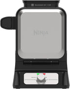 Ninja Belgian Waffle Maker Pro | Vertical Design | 5 Shade Settings with Precision-Pour Cup & Chef-curated Recipe Guide | Black & Silver | BW1001