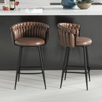 ABET Gold Bar Stool Set of 2, Velvet Swivel Barstools, Height Adjustable Counter Stools with Woven Back, Upholstered Modern Luxury Kitchen Stools with Footrest for Cafe, Pub, Black