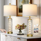 29" Gold Modern Table Lamps Set of 2, 3-Way Dimmable Touch Lamps for Nightstand with USB A+C & Outlets,Brass Lamps for Living Room, Bedroom, Nightstand, Entryway(2 Bulbs Included)