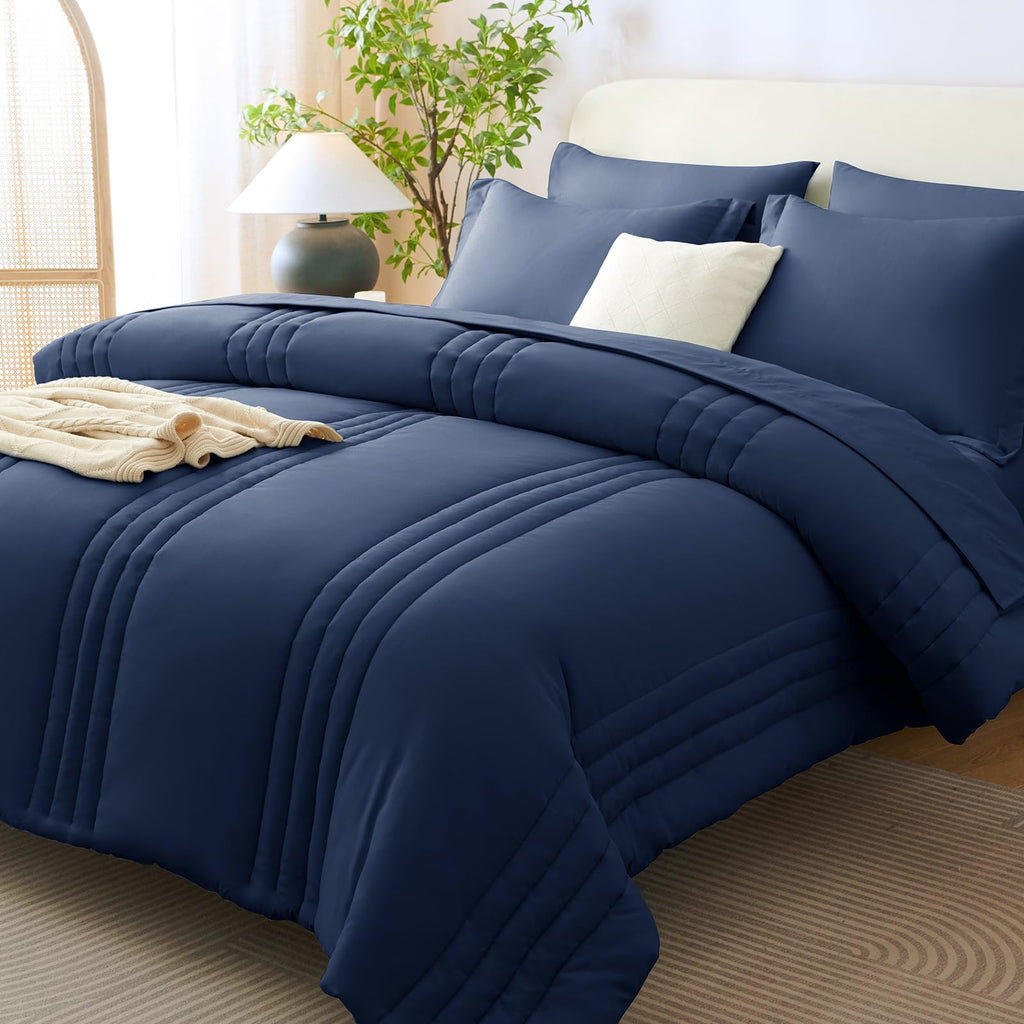 CozyLux Queen Size Comforter Sets - 7 Piece Bed in a Bag Olive Green Comforter Set with Sheets Luxury Bed Set All Seasons, Soft Bedding Set with Down Alternative Comforter, Sheets, Pillowcases & Shams