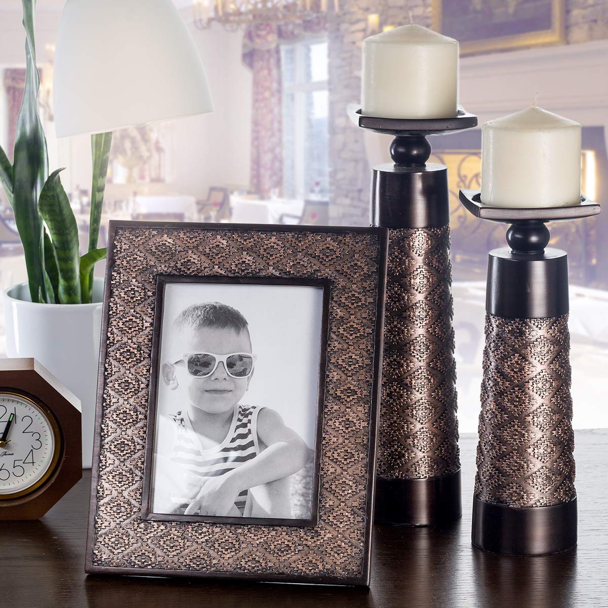 Creative Scents Dublin Silver Decorative Candle Holder Set of 2 - Home Decor Pillar Candle Stand, Coffee Table Mantle Decor centerpieces for Fireplace, Living or Dining Room Table, Gift Boxed