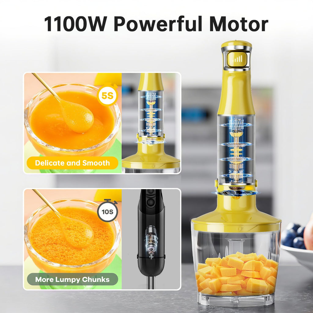Turelar Immersion Blender Handheld Corded Hand Blenders Set 1100W, Trigger Variable Speed 5 in 1 Stick Emulsifier with Chopper, Whisk and Frother for Soup, Baby Food and Smoothies, Navy Blue