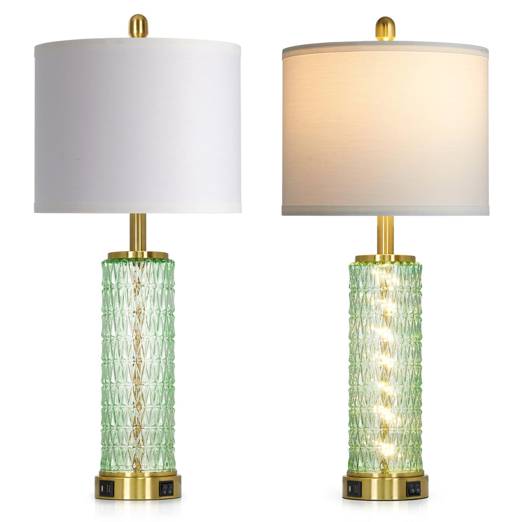 29" Gold Modern Table Lamps Set of 2, 3-Way Dimmable Touch Lamps for Nightstand with USB A+C & Outlets,Brass Lamps for Living Room, Bedroom, Nightstand, Entryway(2 Bulbs Included)