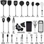 Kitchen Utensil Set-Silicone Cooking Utensils-33 Kitchen Gadgets & Spoons for Nonstick Cookware-Silicone and Stainless Steel Spatula Set-Best Kitchen Tools, Useful Pots (Khaki)