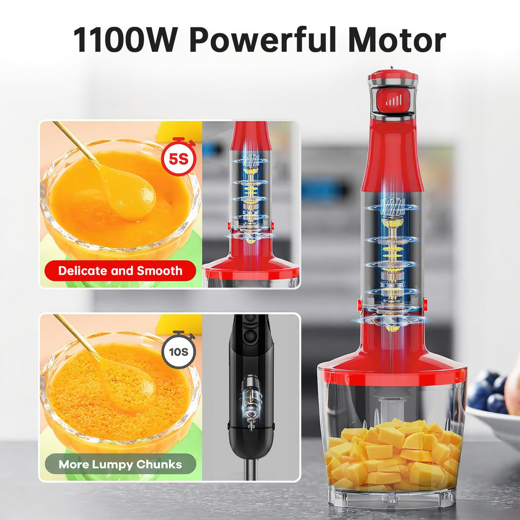 Turelar Immersion Blender Handheld Corded Hand Blenders Set 1100W, Trigger Variable Speed 5 in 1 Stick Emulsifier with Chopper, Whisk and Frother for Soup, Baby Food and Smoothies, Navy Blue