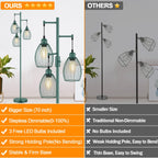 Dimmable Floor Lamp, Industrial Floor Lamps for Living Room, Gold Tree Lamp Standing Lamp Tall Lamps with 3 Elegant Teardrop Cage Head & 800 Lumens LED Bulbs for Living room Bedroom Office Dining Room