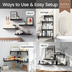 BAYKA Floating Shelves for Bedroom Decor, Wall Shelves for Storage, Wall Mounted Rustic Wood Floating Shelf for Books,Corner Shelf for Bathroom,Kitchen,Living Room(Black and Gold，Set of 4)