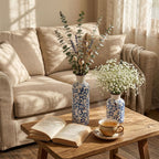 Blue Ceramic Vase Set - 3 Blue Small Vases, Farmhouse Country Flower Vase Home Decor, Living Room Decoration, Table Decoration, Fireplace Decor, and Entrance Decorations Centerpieces