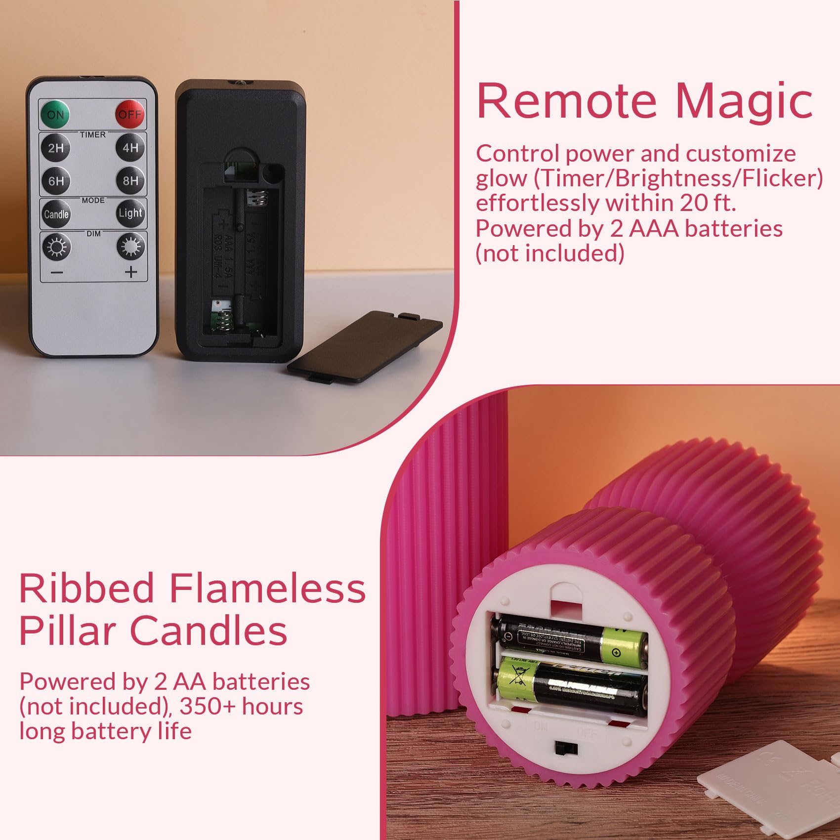 Olive Green Ribbed Flameless Pillar Candles with Remote, LED Candles Battery Operated Flickering Real Wax Set of 2