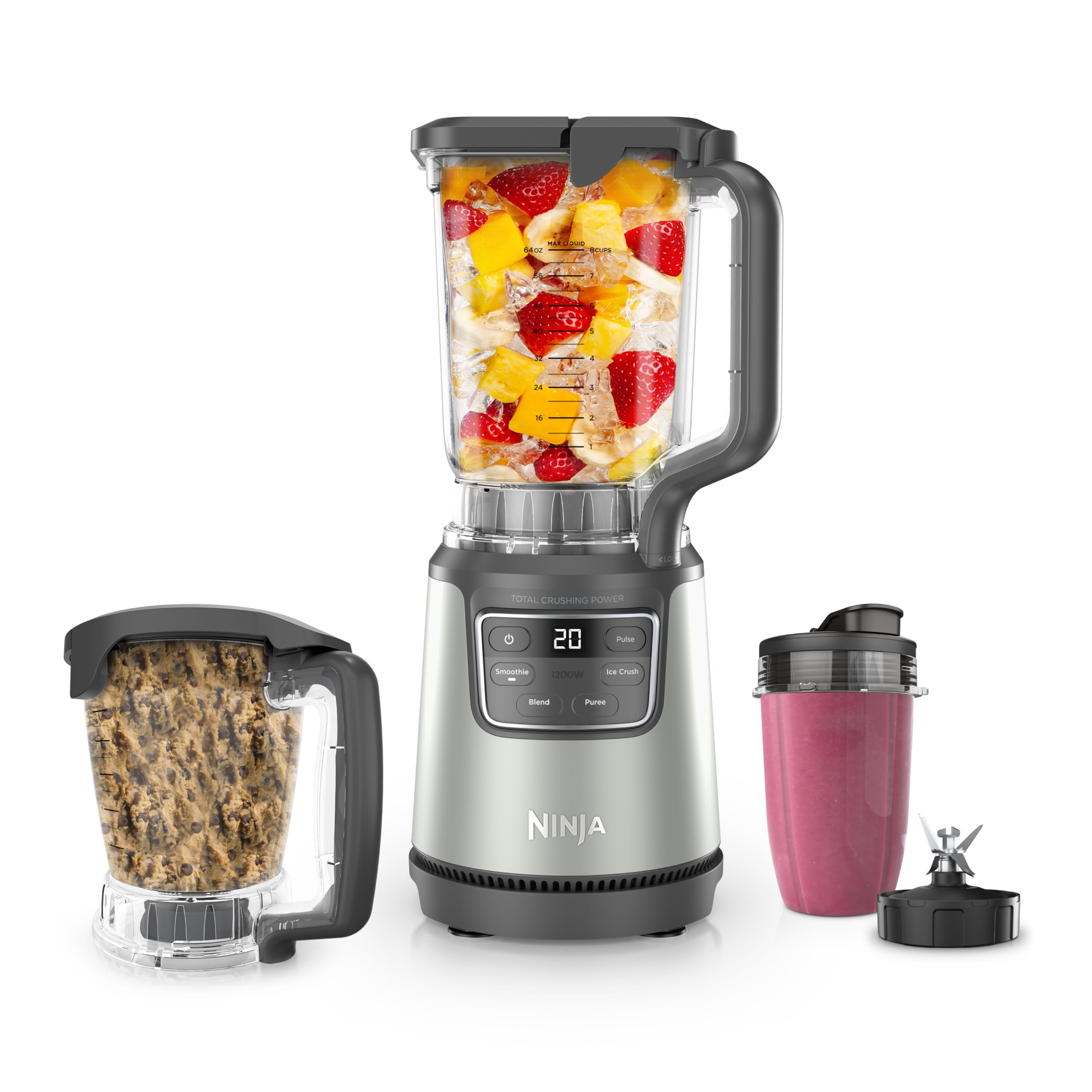 Ninja Kitchen System | All-in-One Food Processor & Blender for Smoothies | Includes Pitcher, (2) 16 oz. To-Go Cups & 8-Cup Bowl | Makes Salsa, Dough, Shakes, & Frozen Drinks | 1500W | Black | BL770