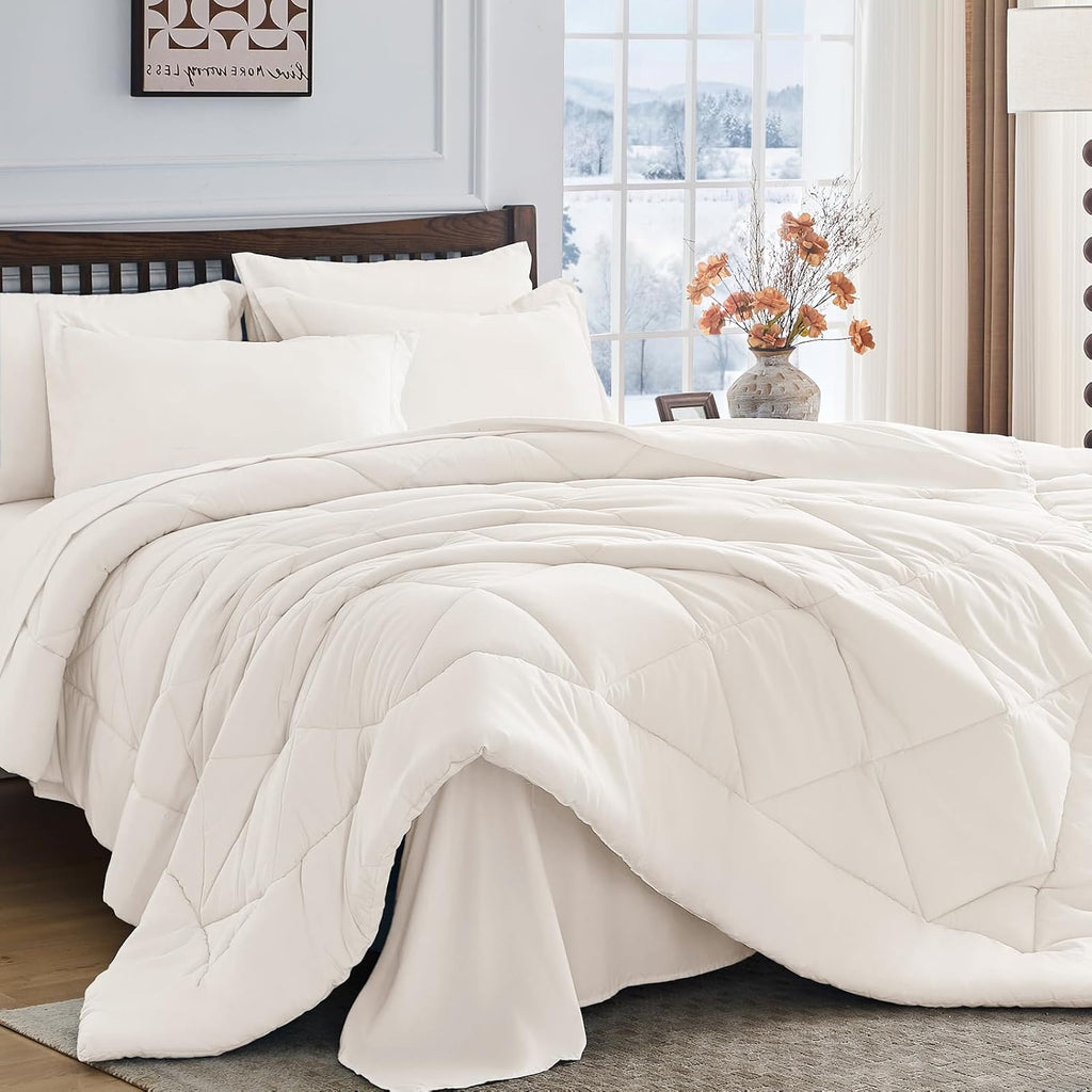 HEVUMYI 7 Pieces Queen Comforter Set, All Season Reversible Bed in a Bag, Ultra Soft Queen Bedding Set with Grey Comforter, Flat Sheet, Fitted Sheet, Pillowcases, Pillow Shams, Dark Grey