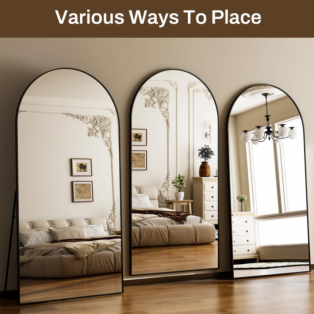 HARRITPURE 64"x21" Arched Full Length Mirror Floor Mirrors with Aluminum Alloy Frame Free-Standing Wall Mounted or Leaning Large Bedroom Dressing Mirror Modern & Contemporary Decor for Home,Black
