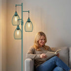 Dimmable Floor Lamp, Industrial Floor Lamps for Living Room, Gold Tree Lamp Standing Lamp Tall Lamps with 3 Elegant Teardrop Cage Head & 800 Lumens LED Bulbs for Living room Bedroom Office Dining Room