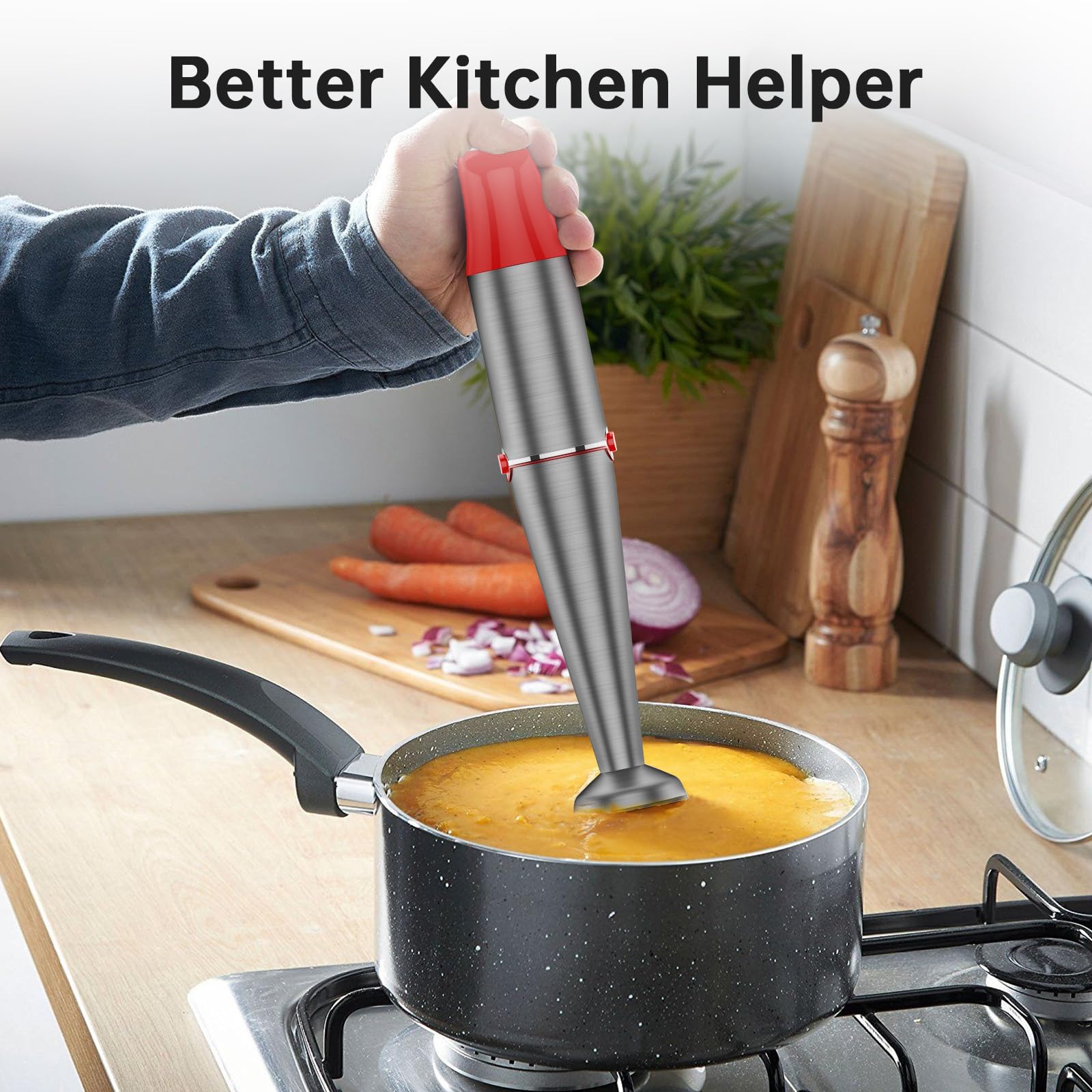 Turelar Immersion Blender Handheld Corded Hand Blenders Set 1100W, Trigger Variable Speed 5 in 1 Stick Emulsifier with Chopper, Whisk and Frother for Soup, Baby Food and Smoothies, Navy Blue