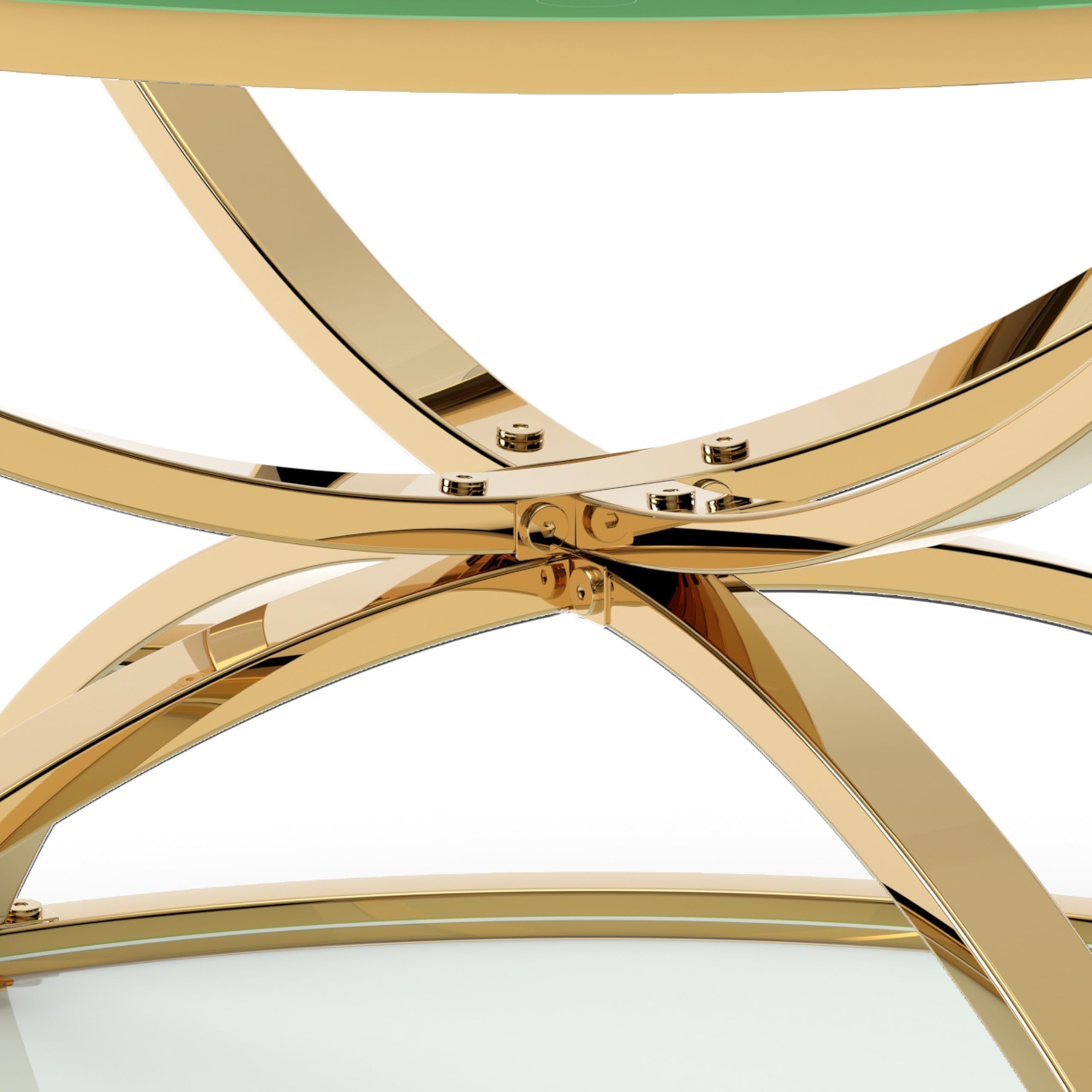 32" Tempered Glass Round Coffee Table Modern Gold Frame Ring Base Single-Layer Circle Living Room Center Tables