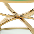 32" Tempered Glass Round Coffee Table Modern Gold Frame Ring Base Single-Layer Circle Living Room Center Tables