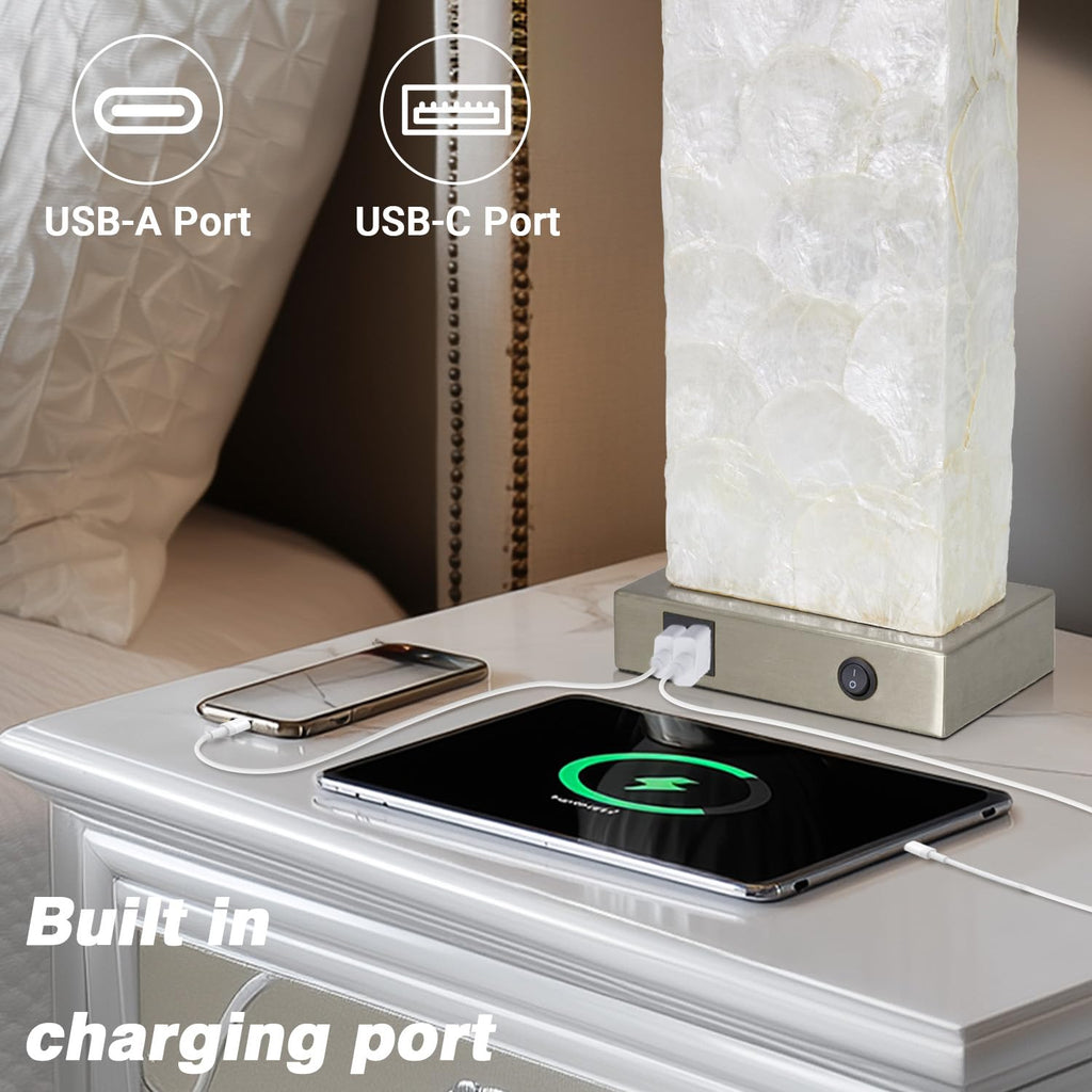 29" Gold Modern Table Lamps Set of 2, 3-Way Dimmable Touch Lamps for Nightstand with USB A+C & Outlets,Brass Lamps for Living Room, Bedroom, Nightstand, Entryway(2 Bulbs Included)