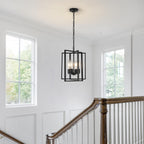 Black Gold Chandelier for Dining Room, Modern Farmhouse 3 Light Entryway Pendant Light Fixture Adjustable Geometric Industrial Rustic Foyer Light for Living Room Kitchen Island Hallway Bedroom