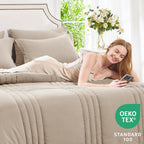 CozyLux Queen Size Comforter Sets - 7 Piece Bed in a Bag Olive Green Comforter Set with Sheets Luxury Bed Set All Seasons, Soft Bedding Set with Down Alternative Comforter, Sheets, Pillowcases & Shams