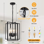 Black Gold Chandelier for Dining Room, Modern Farmhouse 3 Light Entryway Pendant Light Fixture Adjustable Geometric Industrial Rustic Foyer Light for Living Room Kitchen Island Hallway Bedroom