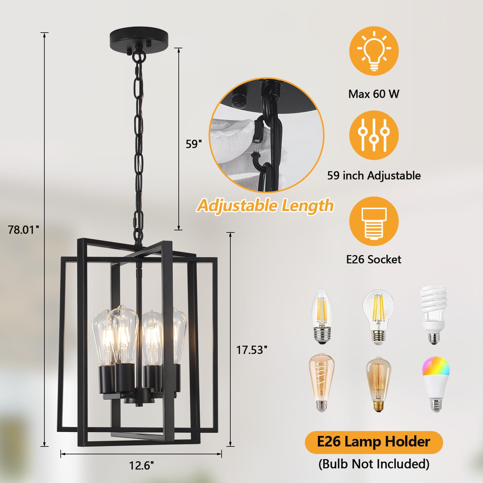 Black Gold Chandelier for Dining Room, Modern Farmhouse 3 Light Entryway Pendant Light Fixture Adjustable Geometric Industrial Rustic Foyer Light for Living Room Kitchen Island Hallway Bedroom